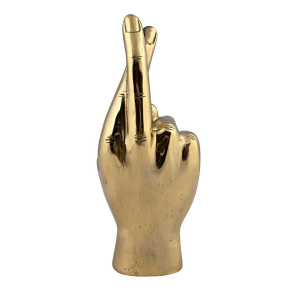 NOIR Brass fingers crossed paperweight